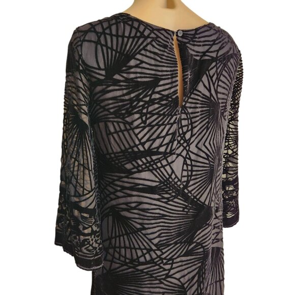 NWT Max Studio Graziella Velvet Burnout Silk Blend Black Dress Petite XSP - Picture 3 of 10